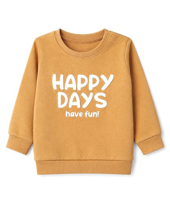 Babyhug Heavy Gauge Terry Knit Sweatshirt With Full Sleeves and Happy Days Text Print Pack f 2 - Navy Blue & Golden Pack of 2