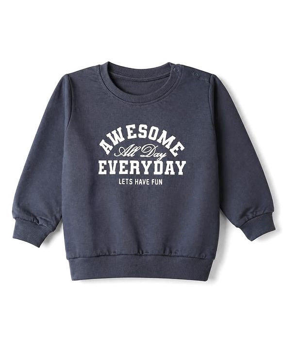 Babyhug Heavy Gauge Terry Knit Sweatshirt With Full Sleeves and Happy Days Text Print Pack f 2 - Navy Blue & Golden Pack of 2