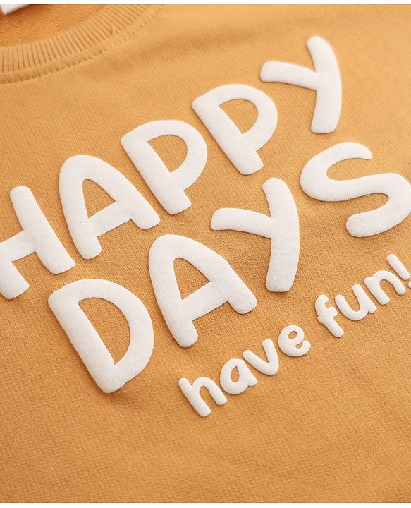Babyhug Heavy Gauge Terry Knit Sweatshirt With Full Sleeves and Happy Days Text Print Pack f 2 - Navy Blue & Golden Pack of 2