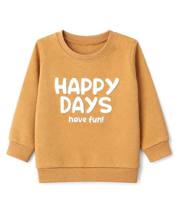 Babyhug Heavy Gauge Terry Knit Sweatshirt With Full Sleeves and Happy Days Text Print Pack f 2 - Navy Blue & Golden Pack of 2