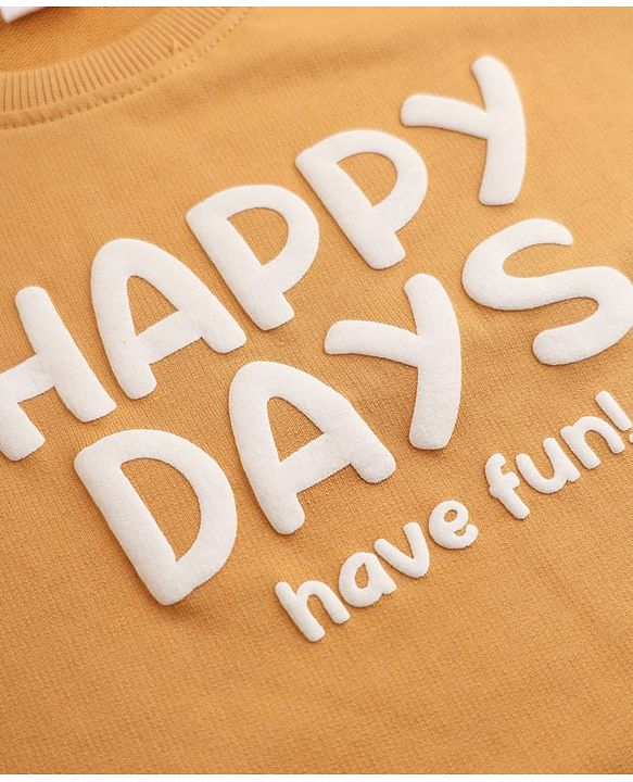 Babyhug Heavy Gauge Terry Knit Sweatshirt With Full Sleeves and Happy Days Text Print Pack f 2 - Navy Blue & Golden Pack of 2