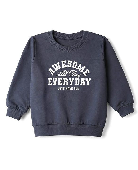 Babyhug Heavy Gauge Terry Knit Sweatshirt With Full Sleeves and Happy Days Text Print Pack f 2 - Navy Blue & Golden Pack of 2