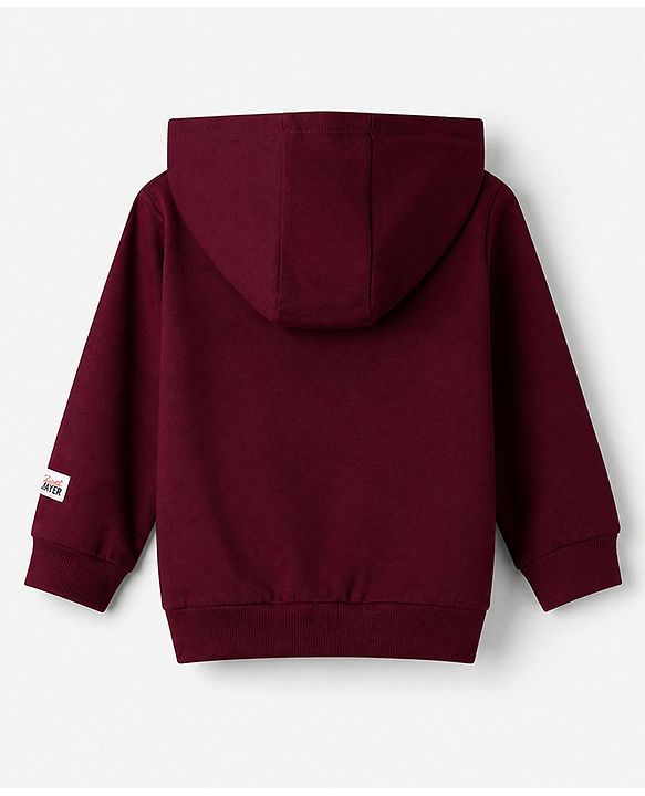 Babyhug 100% Cotton Heavy Gauge Terry Knit Hooded Sweatshirt with Full Sleeves and Tiger Print - Maroon