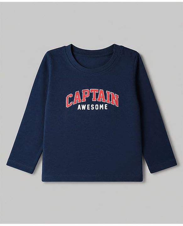 Babyhug 100% Cotton Knit Full Sleeves T-Shirts with Captain Text Print Pack of 3 - White Red & Navy Blue