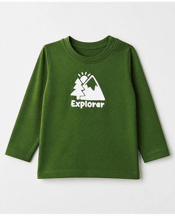 Babyhug 100% Cotton Knit Full Sleeves T-Shirts with Explorer & Cute Crew Text with Bear Print Pack of 3 - Navy Blue Green & White