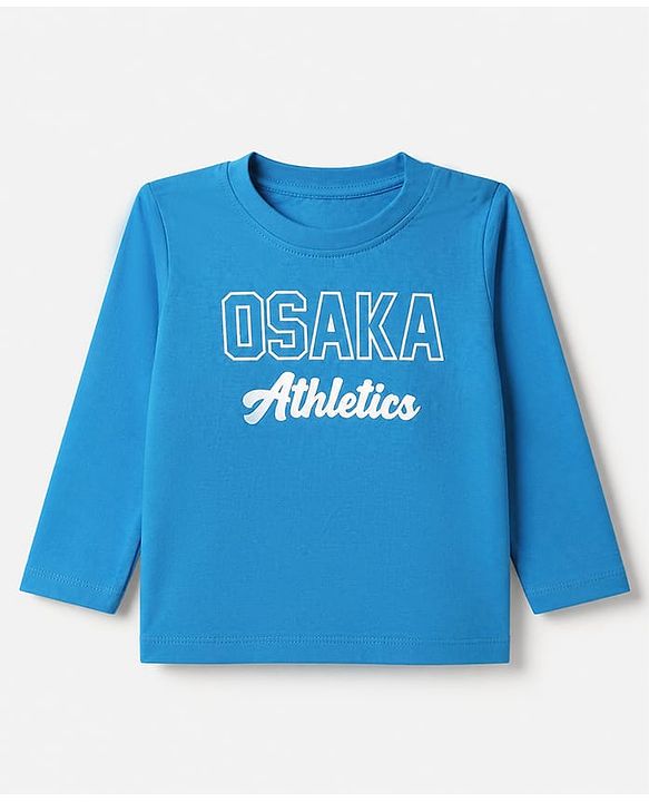 Babyhug 100% Cotton Knit Full Sleeevs T-Shirts with Tokyo Athletic & Number Print Pack of 3 - Red, Blue & Cream