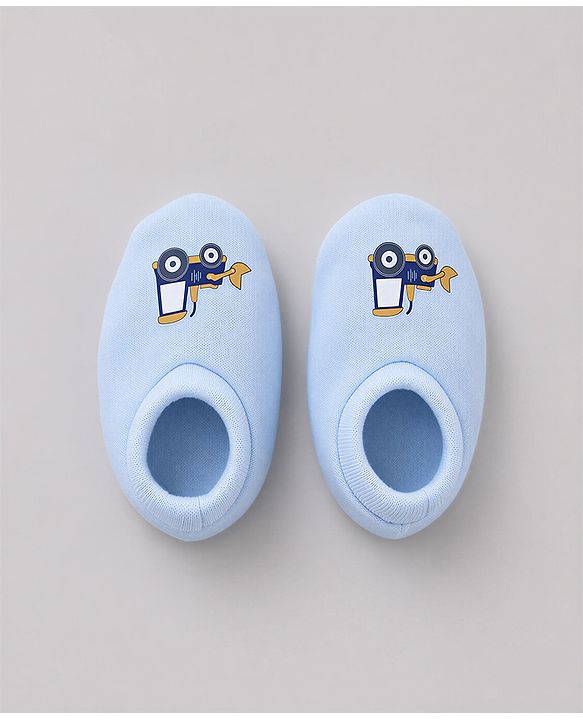 Babyhug 100% Cotton Interlock Knit Mittens & Booties with Vehicle Print - Sky Blue