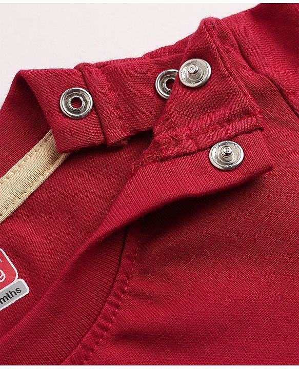 Babyhug 100% Cotton Knit T-Shirts with Full Doctor Sleeves and Homerun Team Player Text with Bear Print - Dark Red