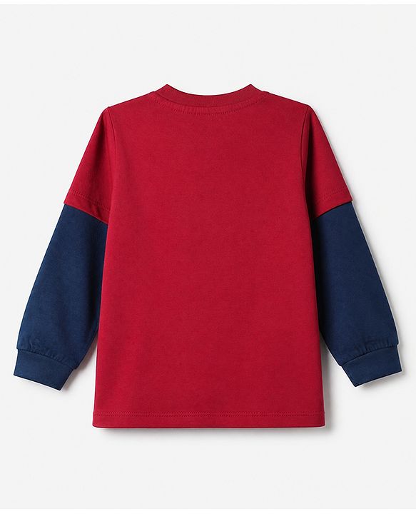Babyhug 100% Cotton Knit T-Shirts with Full Doctor Sleeves and Homerun Team Player Text with Bear Print - Dark Red
