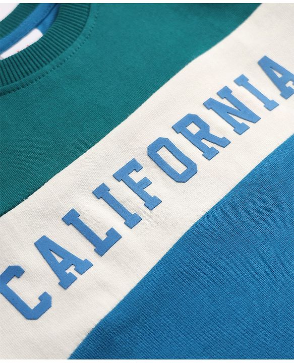 Babyhug 100% Cotton Terry Knit Full Sleeves T-shirt & Joggers Set With California Text Print - White