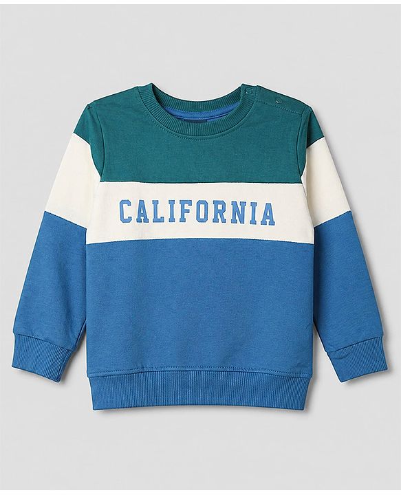 Babyhug 100% Cotton Terry Knit Full Sleeves T-shirt & Joggers Set With California Text Print - White