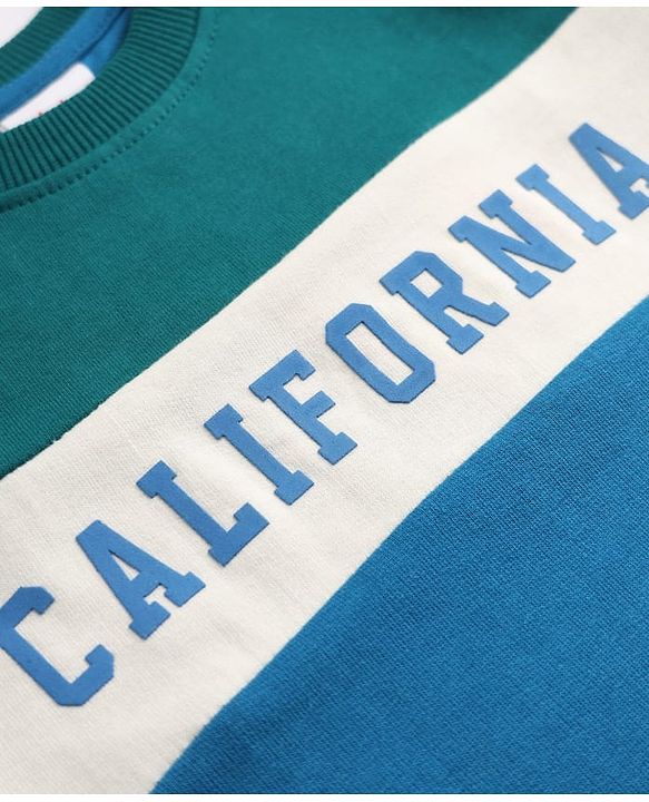 Babyhug 100% Cotton Terry Knit Full Sleeves T-shirt & Joggers Set With California Text Print - White
