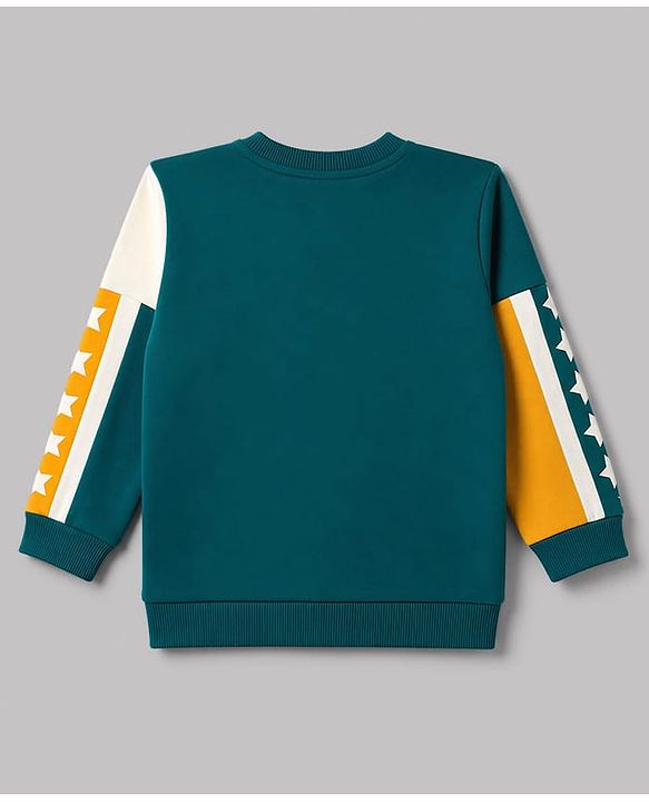 Babyhug 100% Cotton Knit Full Sleeves Vehicles & Text Printed Cut N Sew Sweatshirt & Joggers Set - Green & Yellow