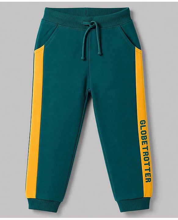 Babyhug 100% Cotton Knit Full Sleeves Vehicles & Text Printed Cut N Sew Sweatshirt & Joggers Set - Green & Yellow