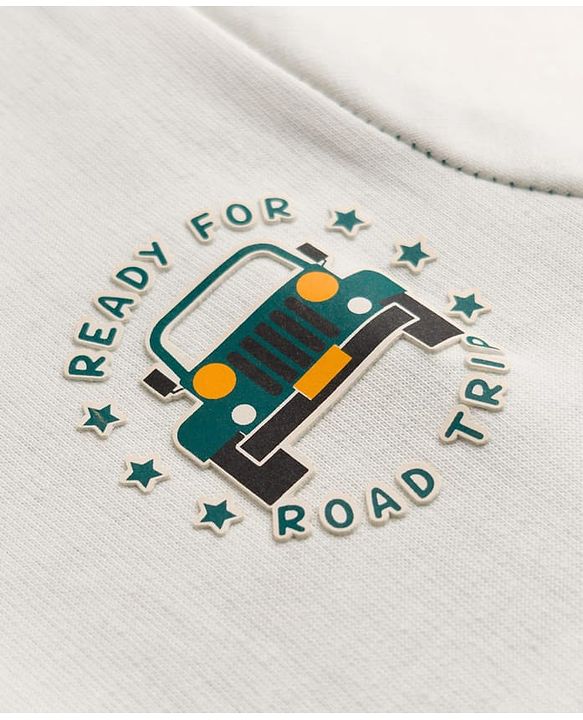 Babyhug 100% Cotton Knit Full Sleeves Vehicles & Text Printed Cut N Sew Sweatshirt & Joggers Set - Green & Yellow