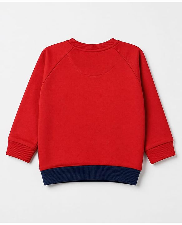 Babyhug 100% Cotton Terry Knit Full Raglan Sleeves Cut & Sew T-Shirt and Jogger with Soccer Junior League Patch - Red
