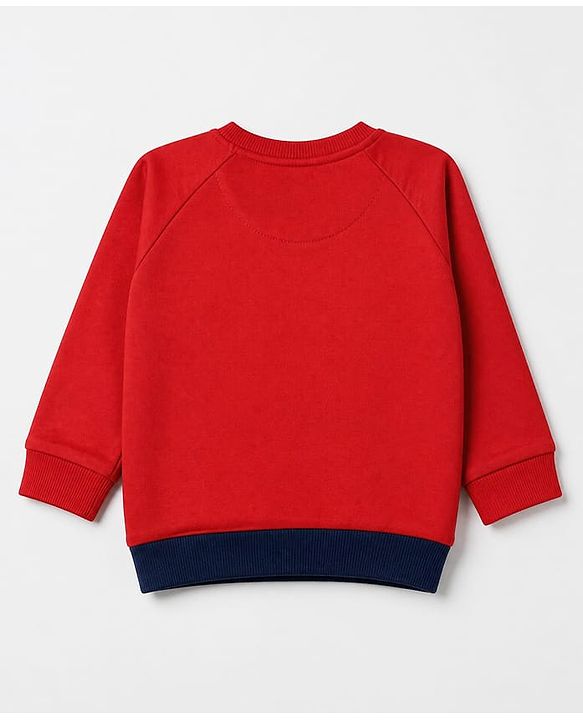Babyhug 100% Cotton Terry Knit Full Raglan Sleeves Cut & Sew T-Shirt and Jogger with Soccer Junior League Patch - Red