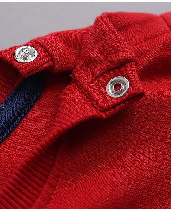 Babyhug 100% Cotton Terry Knit Full Sleeves T-Shirt With Text Print & Joggers Set - Red