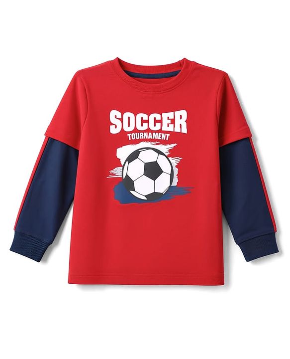 Babyhug 100% Cotton Terry Knit Full Sleeves T-Shirt With Text Print & Joggers Set - Red
