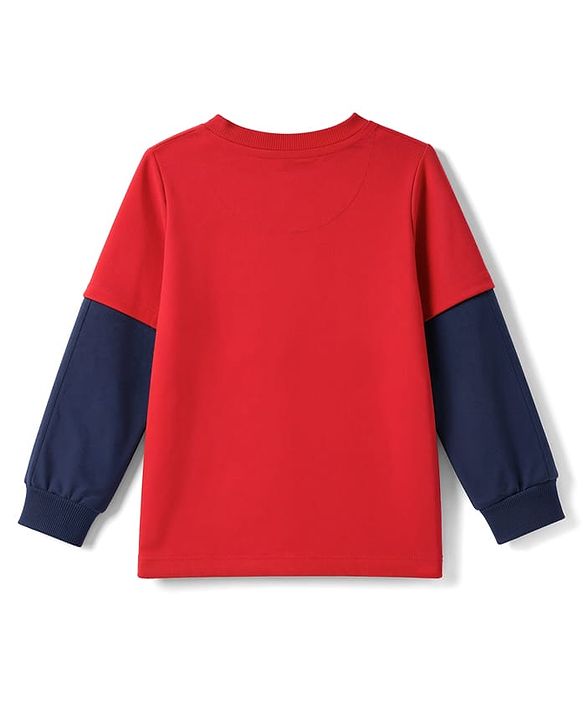 Babyhug 100% Cotton Terry Knit Full Sleeves T-Shirt With Text Print & Joggers Set - Red