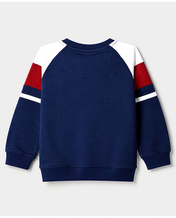 Babyhug 100% Cotton Terry Knit Full Sleeves T-Shirt and Joggers Set with Football Print - Navy Blue