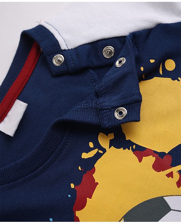 Babyhug 100% Cotton Terry Knit Full Sleeves T-Shirt and Joggers Set with Football Print - Navy Blue