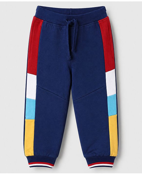 Babyhug 100% Cotton Terry Knit Full Sleeves T-Shirt and Joggers Set with Football Print - Navy Blue