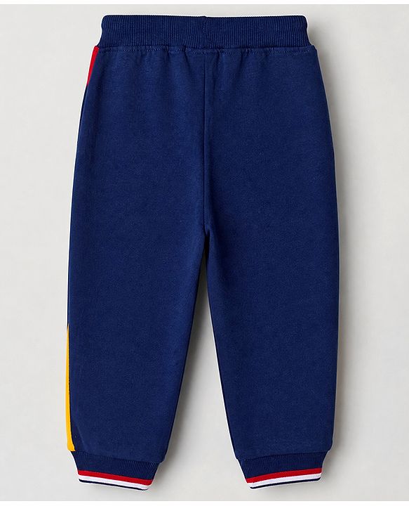 Babyhug 100% Cotton Terry Knit Full Sleeves T-Shirt and Joggers Set with Football Print - Navy Blue
