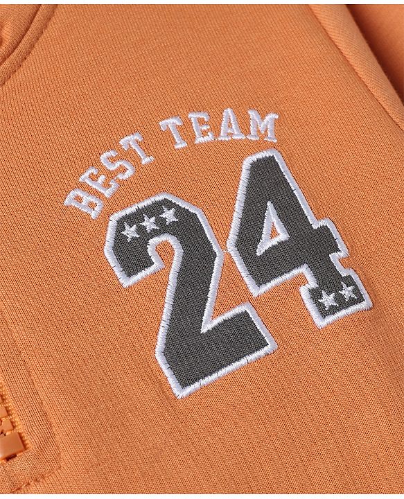 Babyhug 100% Cotton Terry Full Sleeves T-Shirt and Pant Set with Best Team 24 Embroidery - Brown