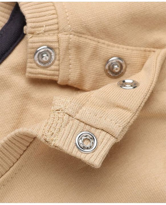 Babyhug 100% Cotton Terry Knit Full Sleeves Sweatshirt and Jogger with Bear Applique - Beige