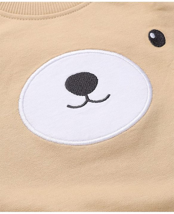 Babyhug 100% Cotton Terry Knit Full Sleeves Sweatshirt and Jogger with Bear Applique - Beige