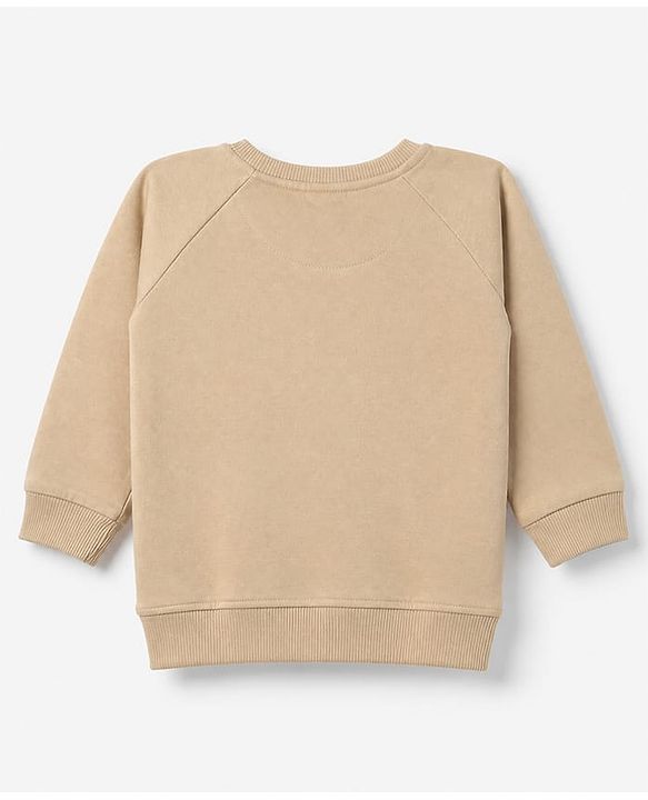 Babyhug 100% Cotton Terry Knit Full Sleeves Sweatshirt and Jogger with Bear Applique - Beige
