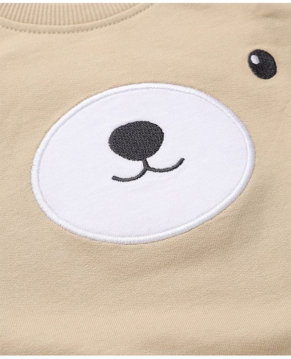 Babyhug 100% Cotton Terry Knit Full Sleeves Sweatshirt and Jogger with Bear Applique - Beige