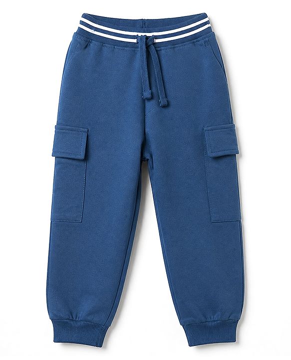 Babyhug 100% Cotton Terry Full Sleeves T-Shirt and Pant with Full Length and Boston Print in Blue for 12-18 Months