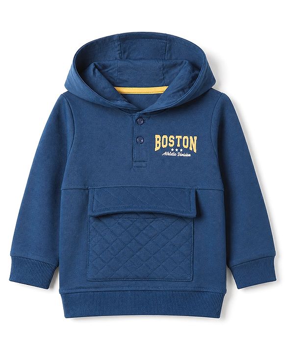 Babyhug 100% Cotton Terry Full Sleeves T-Shirt and Pant with Full Length and Boston Print in Blue for 12-18 Months