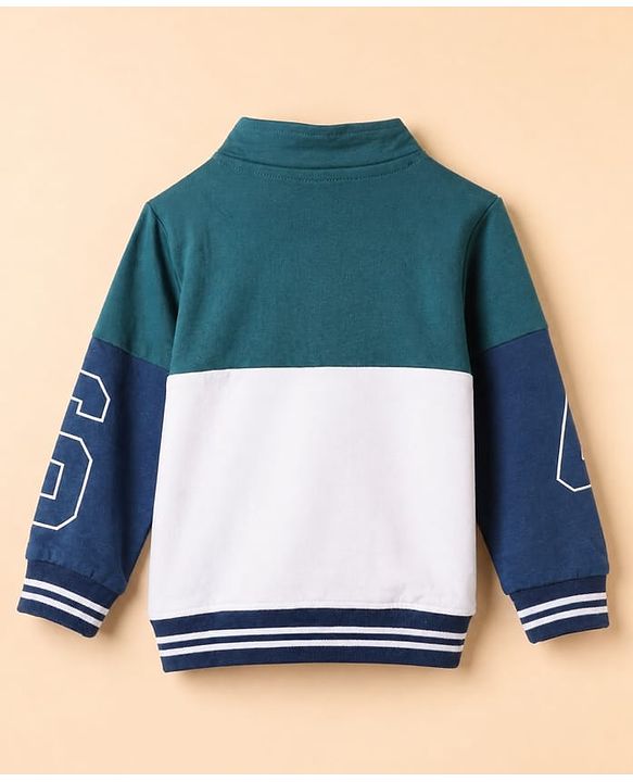 Babyhug 100% Cotton Terry Knit Full Sleeves Sweatshirt and Joggers Set with Varsity Print - Blue
