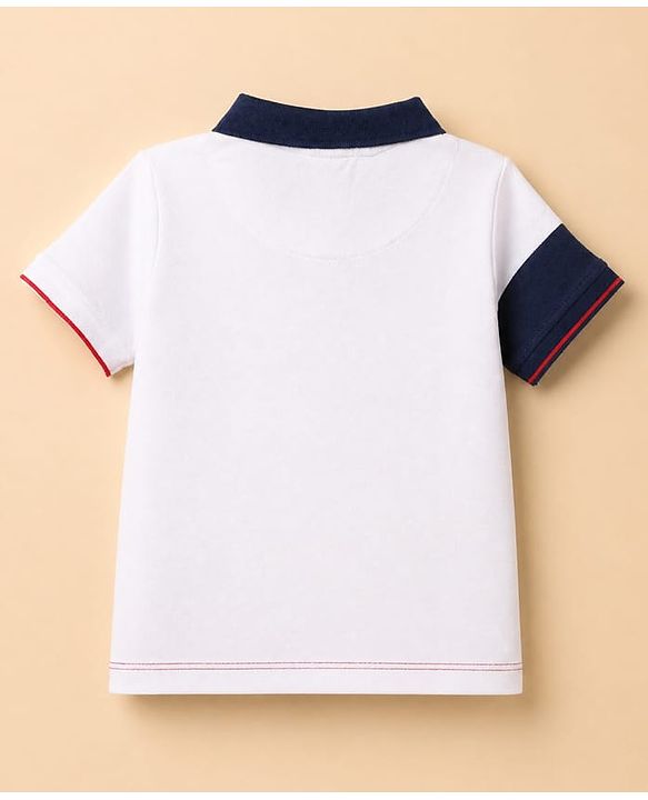 Babyhug 100% Cotton Terry Knit Half Sleeves T-Shirt & Joggers Set With Car & Text Print - White & Red