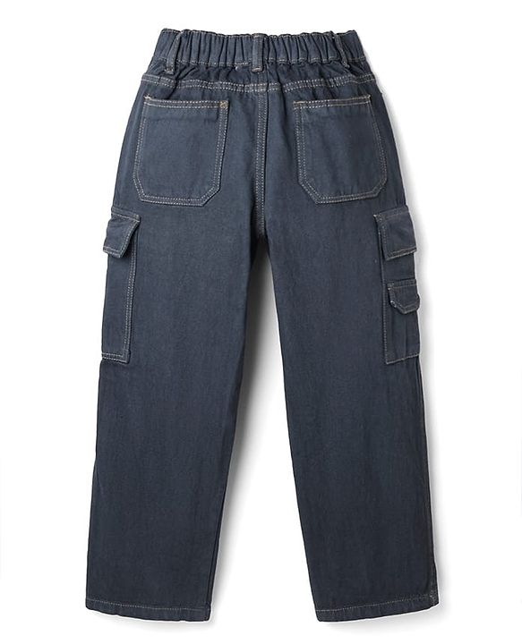 Pine Kids Denim Woven Full Length Jeans With Cargo Pockets in Navy Blue