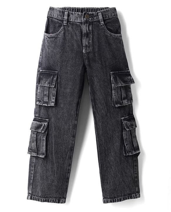 Pine Kids Denim Woven Full Length Jeans Jeans With Cargo Pockets - Black