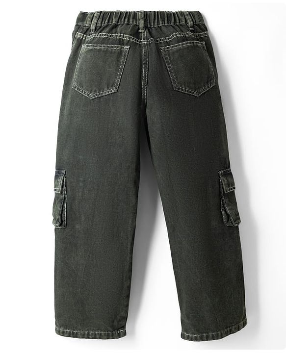 Pine Kids Denim Woven Full Length Jeans Jeans With Cargo Pockets - Green Tint