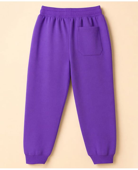 Pine Kids Cotton Knit Full Length Lounge & Track Pant With Text Print - Purple