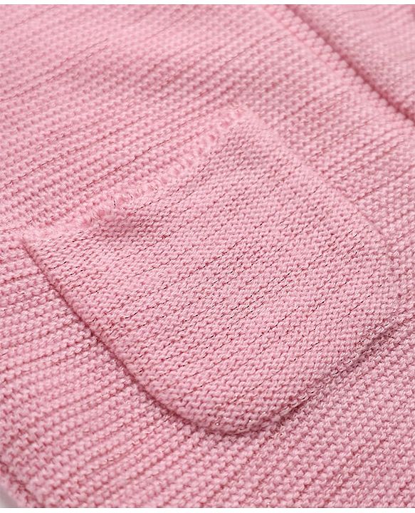 Babyhug Knit Full Sleeves Hooded Sweater with Puppy Applique - Pink
