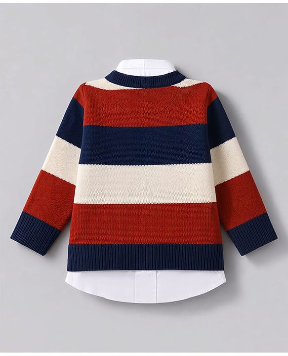 Babyhug Knit Full Sleeves Striped Pullover - Navy Blue