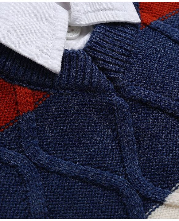 Babyhug Knit Full Sleeves Striped Pullover - Navy Blue