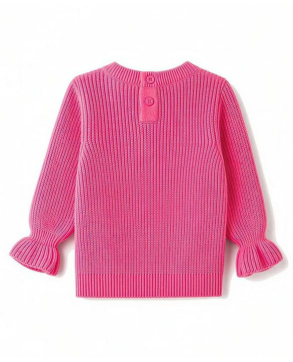 Babyhug Knit Full Sleeves Solid Colour Pullover with Bow Design  & Beads Embellished - Pink