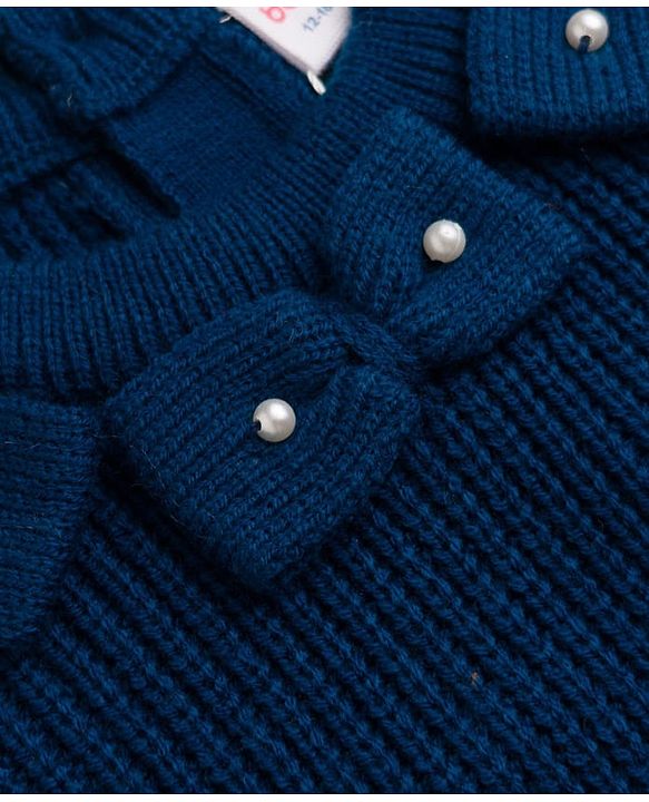 Babyhug Knit Full Sleeves  Pullovers With Bow Applique - Navy Blue