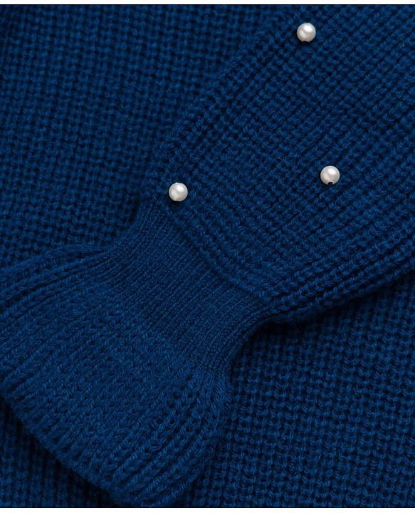 Babyhug Knit Full Sleeves  Pullovers With Bow Applique - Navy Blue