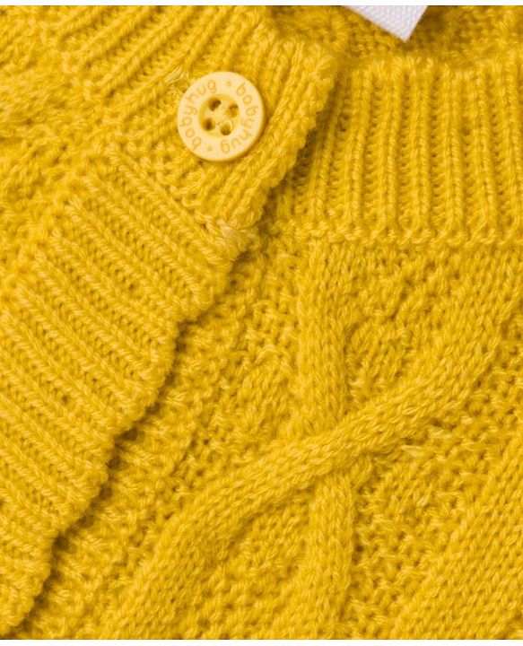Babyhug Knit Full Sleeves Front Open Sweaters With Cable Knit Design - Yellow