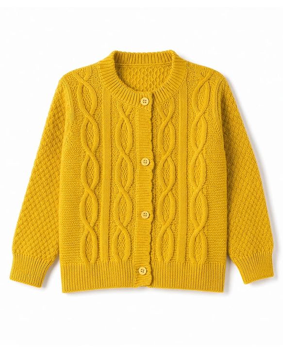 Babyhug Knit Full Sleeves Front Open Sweaters With Cable Knit Design - Yellow