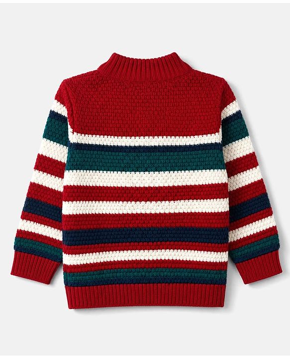 Babyhug Knit Full Sleeves Pullover with Striped Design - Red